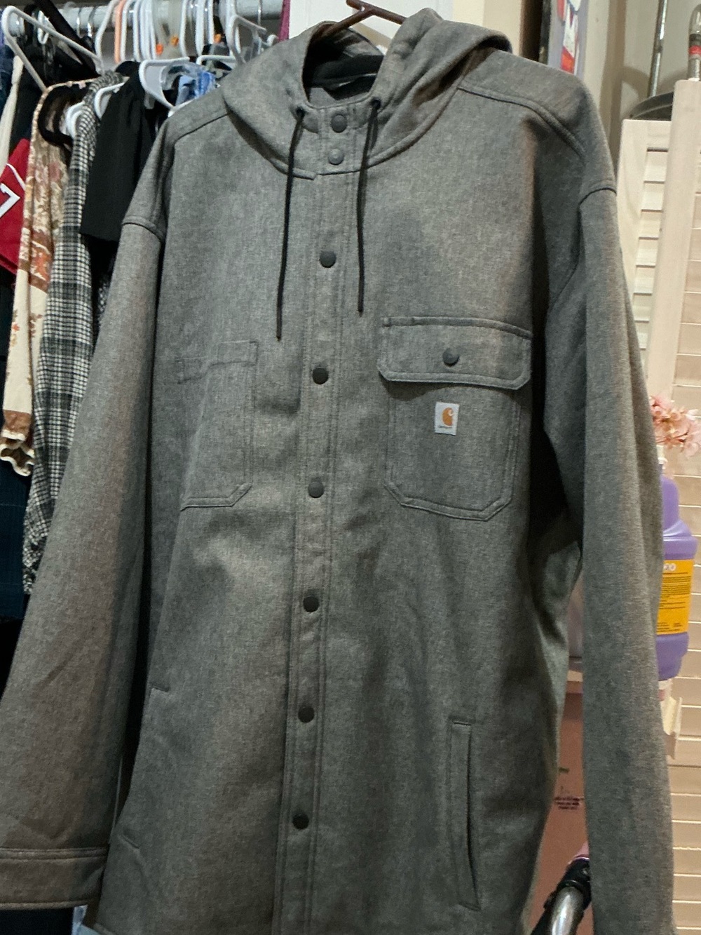 Carhartt Rain Defender Relaxed Fit Heavyweight Hooded Shirt Jac in Black Heather